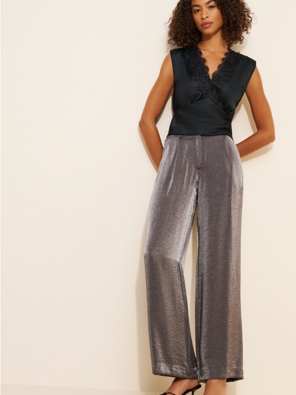 NEW Maeve Shimmered Wide-Leg Trousers Dark Grey Size 00